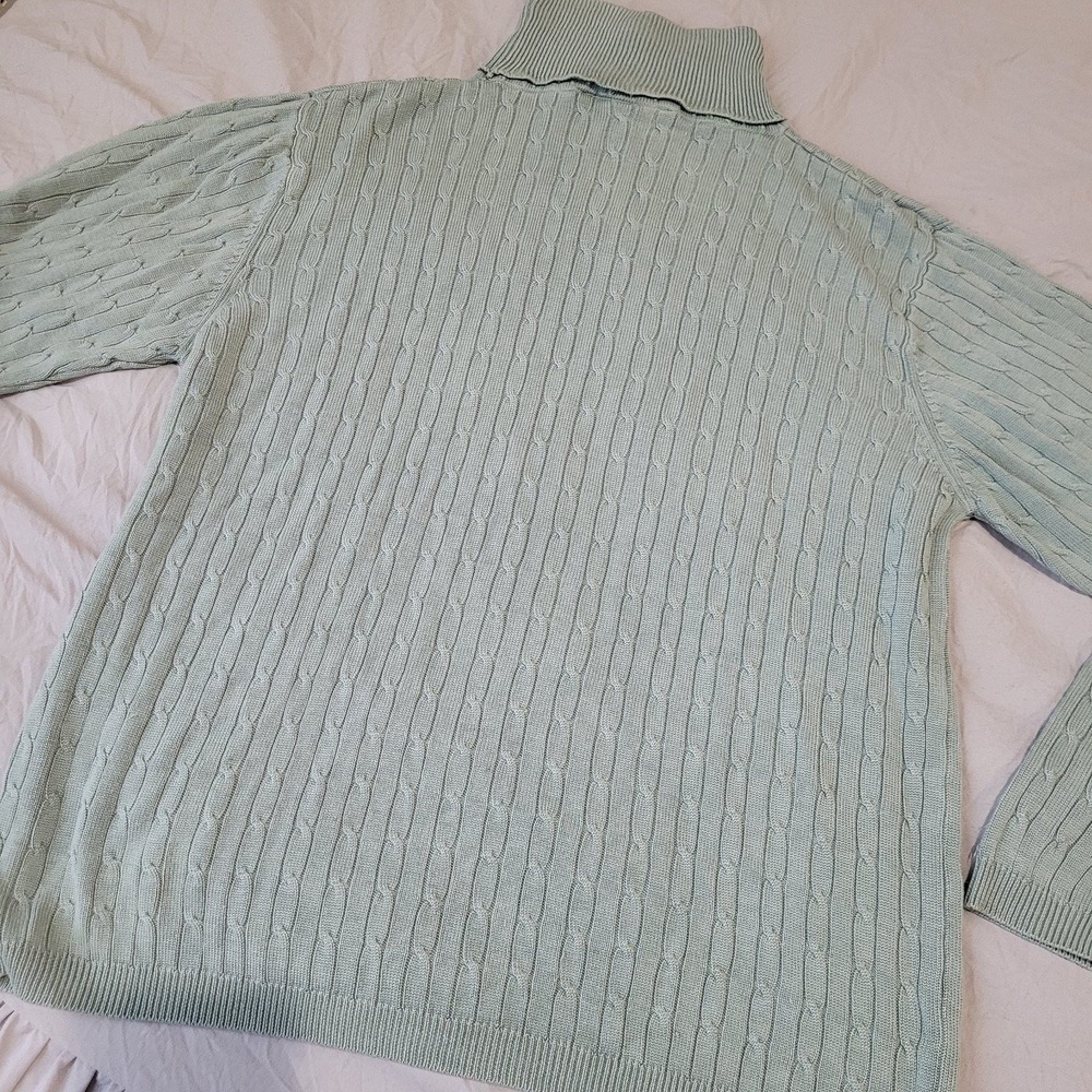 STUDIO 121 silk Women's cable knit Sweater SZ L Mock neck long sleeve Sage top - Picture 4 of 8
